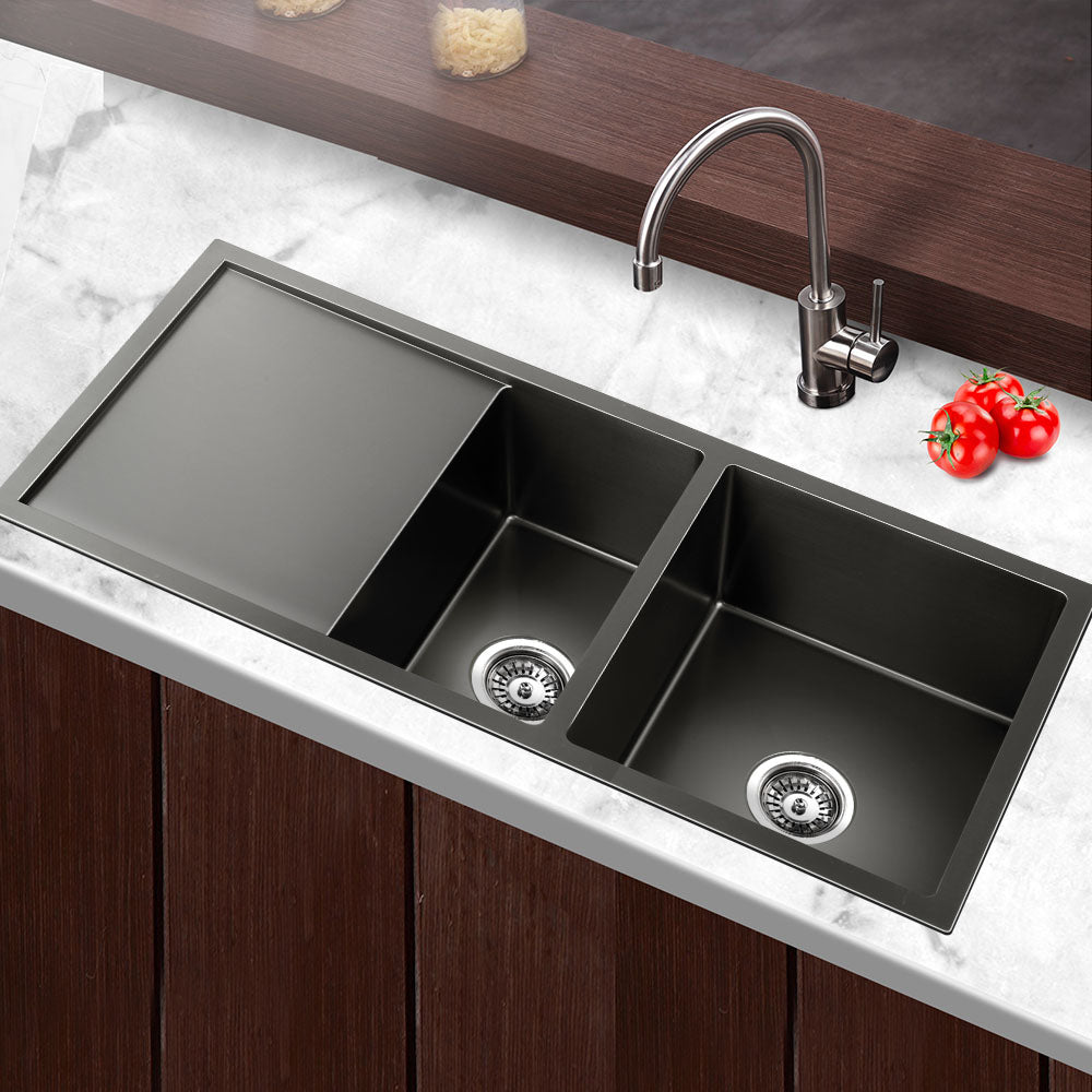 Cefito 100x45cm Double Bowl Kitchen Sink Stainless Steel Black