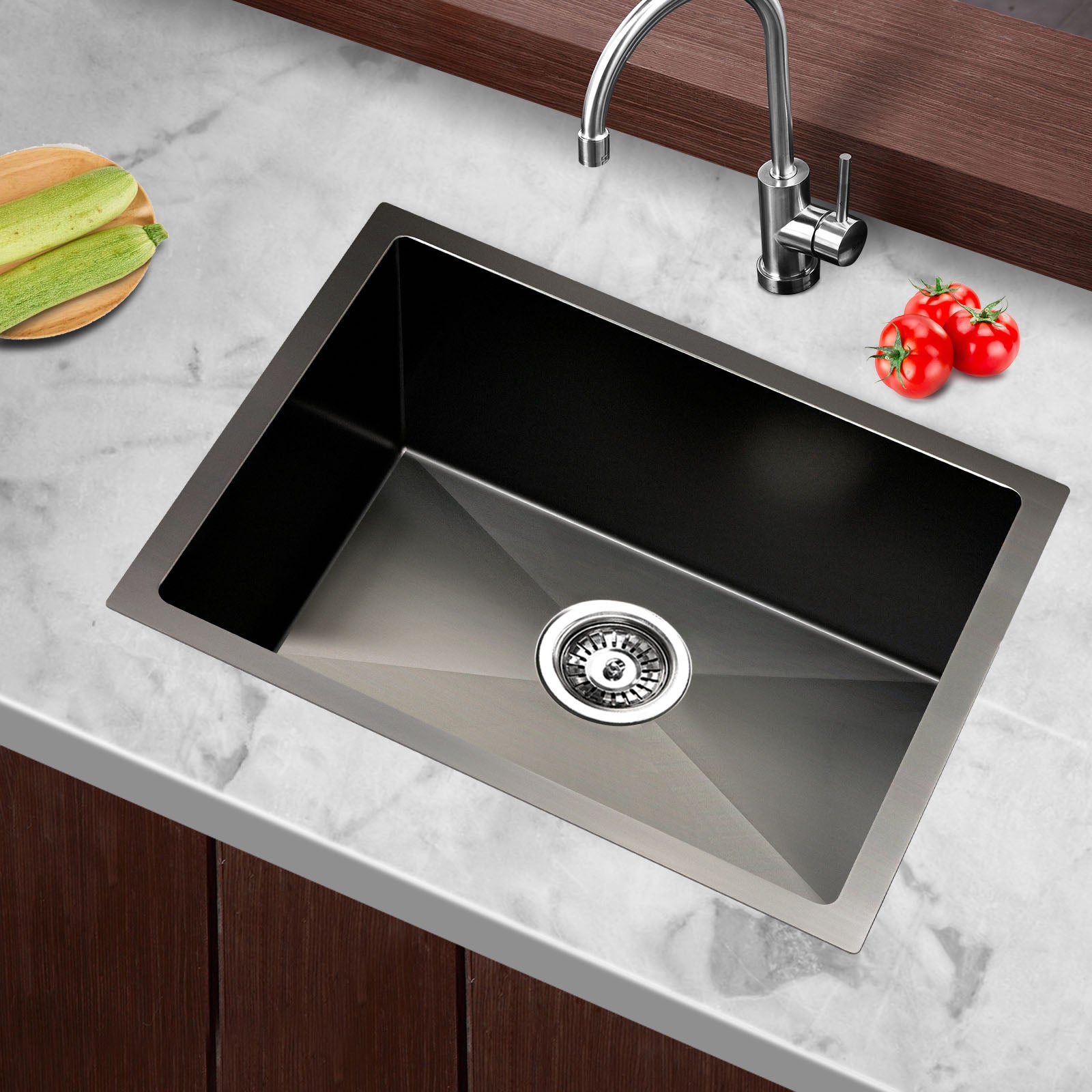 Cefito 45x30cm Single Bowl Kitchen Sink Stainless Steel Black