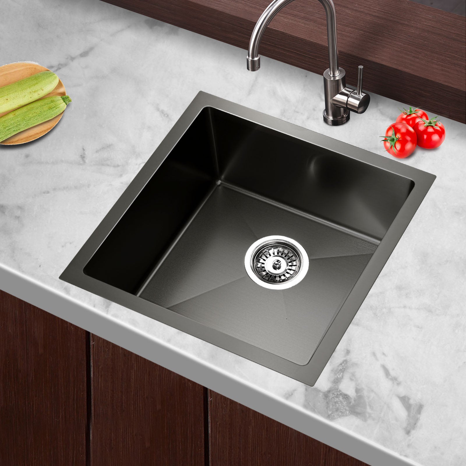 Cefito 44x44cm Single Bowl Kitchen Sink Stainless Steel Black