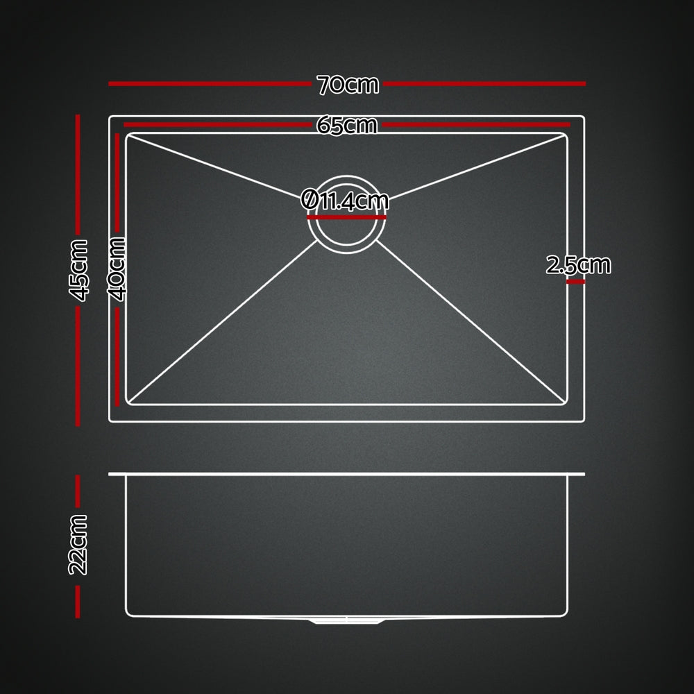 Cefito Stainless Steel Sink 70x45CM With Pull Out Mixer Tap Kitchen Basin Single Bowl Black