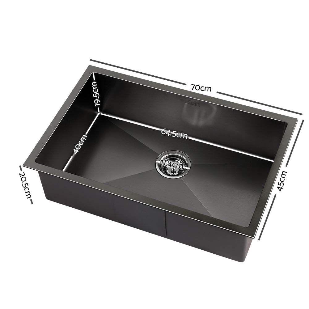 Cefito 70x45cm Single Bowl Kitchen Sink Stainless Steel Black