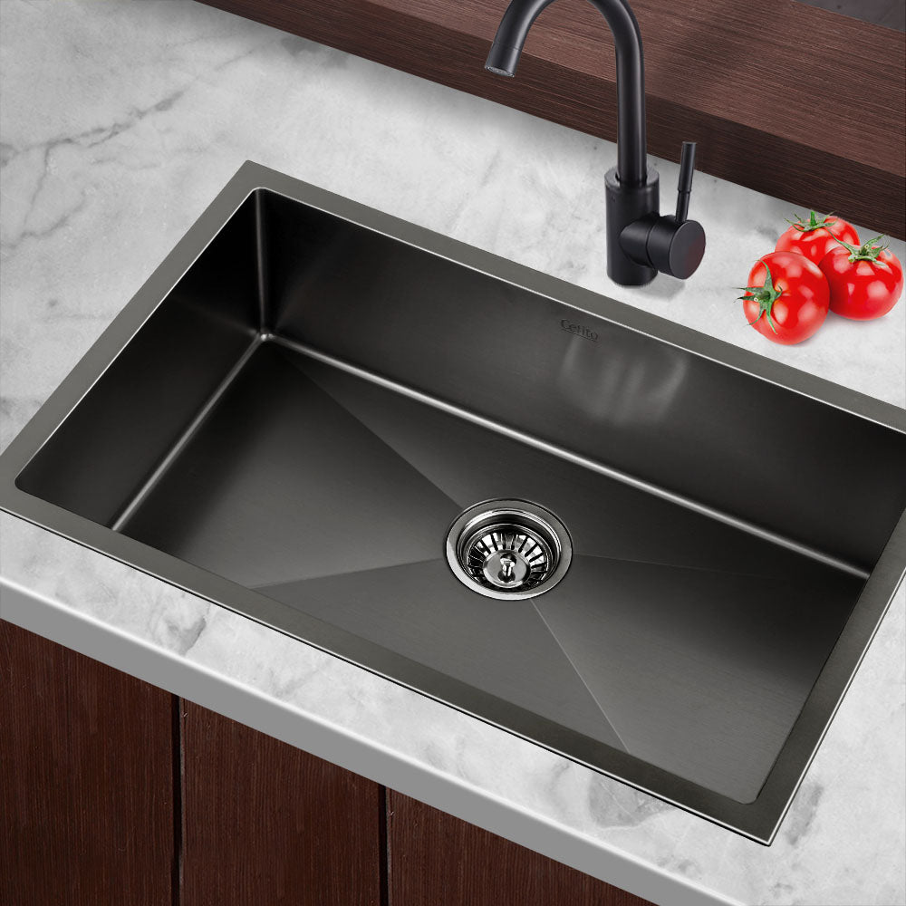 Cefito 70x45cm Single Bowl Kitchen Sink Stainless Steel Black
