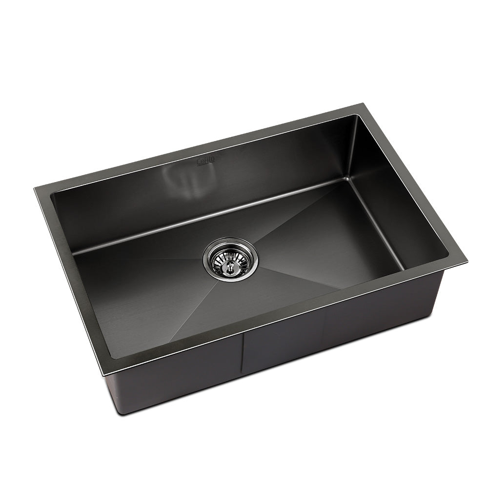 Cefito 70x45cm Single Bowl Kitchen Sink Stainless Steel Black