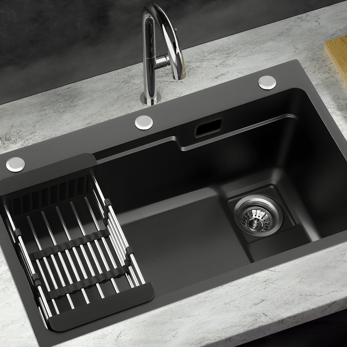 Cefito 75x45cm Single Bowl Kitchen Sink Stainless Steel Black
