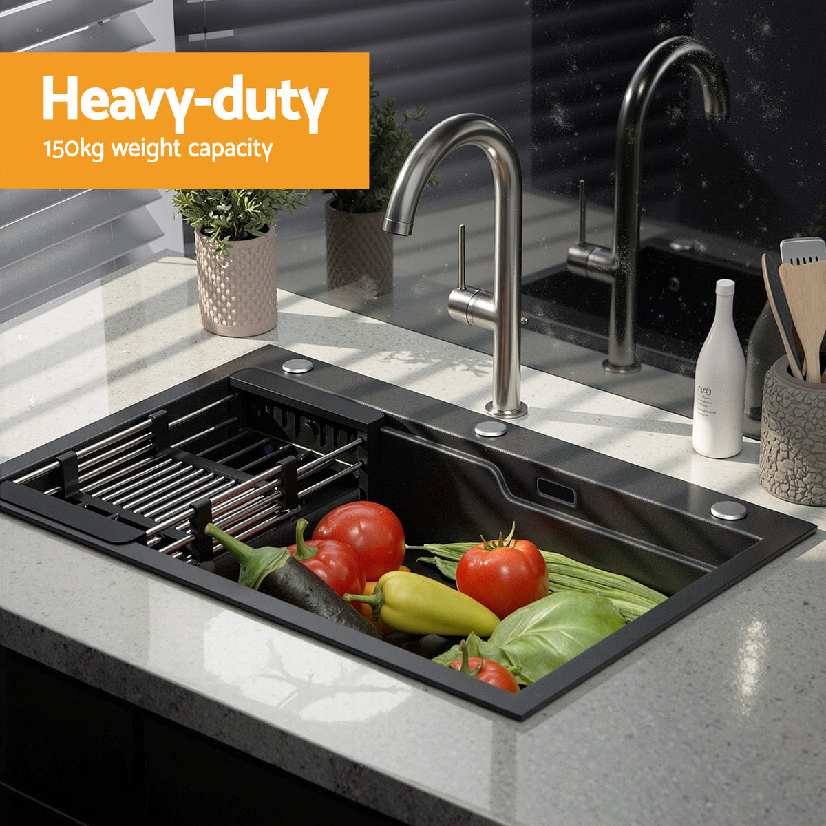 Cefito Single Bowl Stainless Steel Kitchen Sink 750mm x 450mm Black