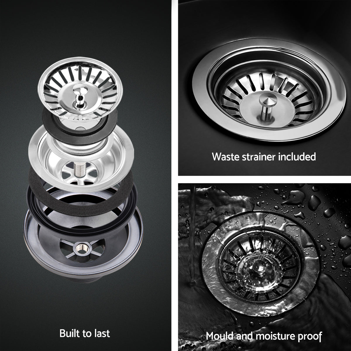 Cefito Single Bowl Stainless Steel Kitchen Sink 750mm x 450mm Black
