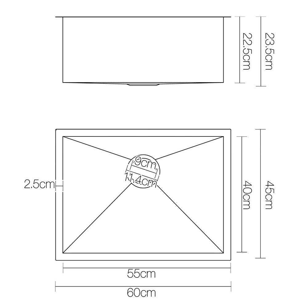 Cefito 60x45cm Single Bowl Kitchen Sink Stainless Steel Black