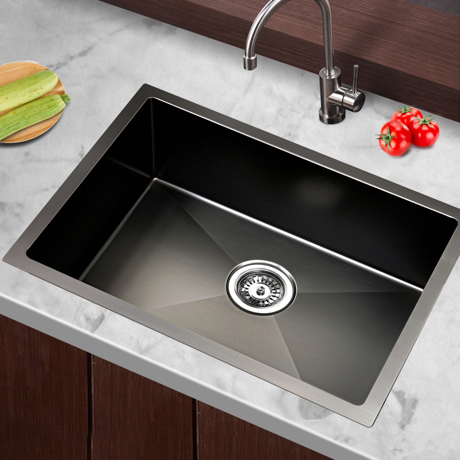 Cefito 60x45cm Single Bowl Kitchen Sink Stainless Steel Black