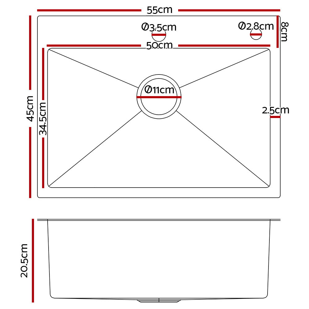 Cefito 55x45cm Stainless Steel Kitchen Sink Single Bowl Silver