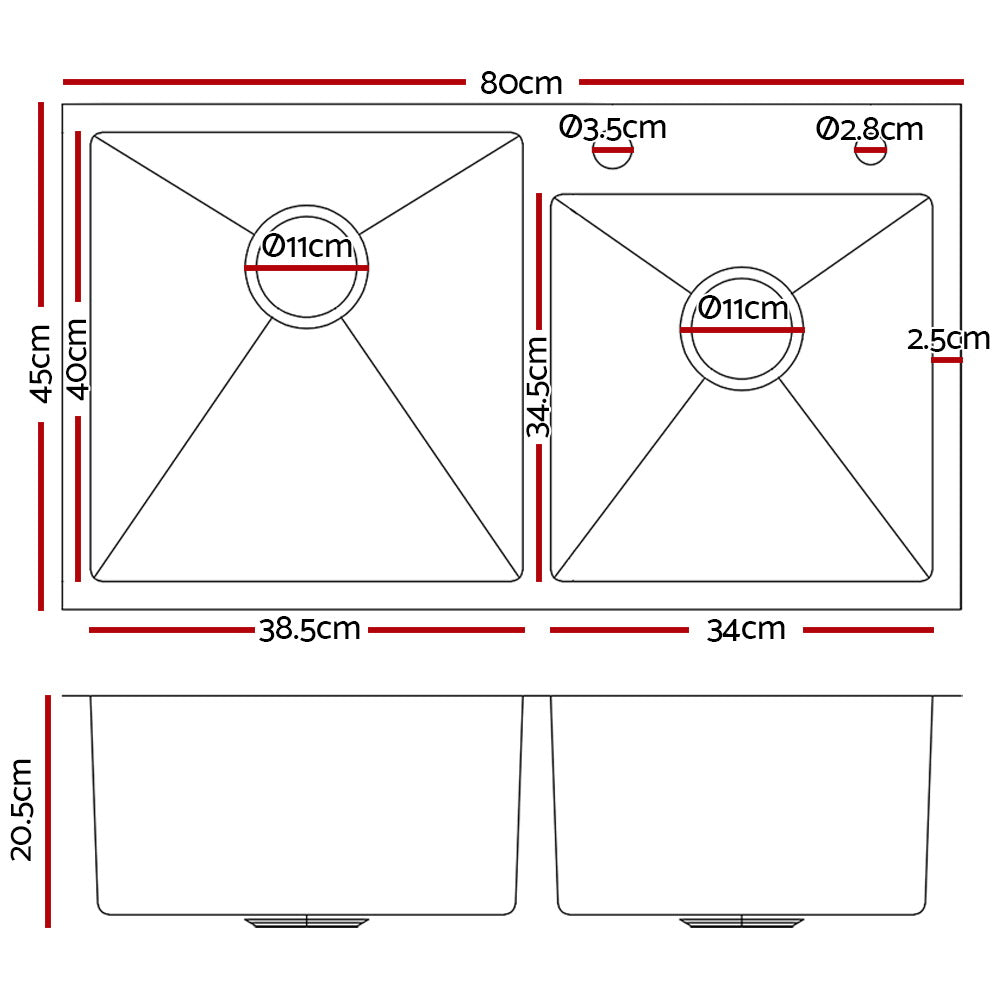 Cefito 80cm x 45cm Stainless Steel Kitchen Sink Flush/Drop-in Silver