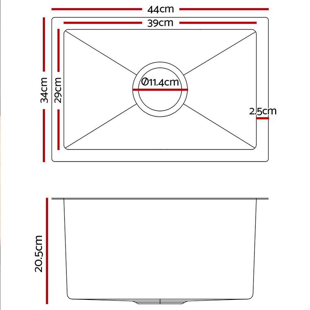 Cefito 44x34cm Single Bowl Stainless Steel Kitchen Sink Nano Silver