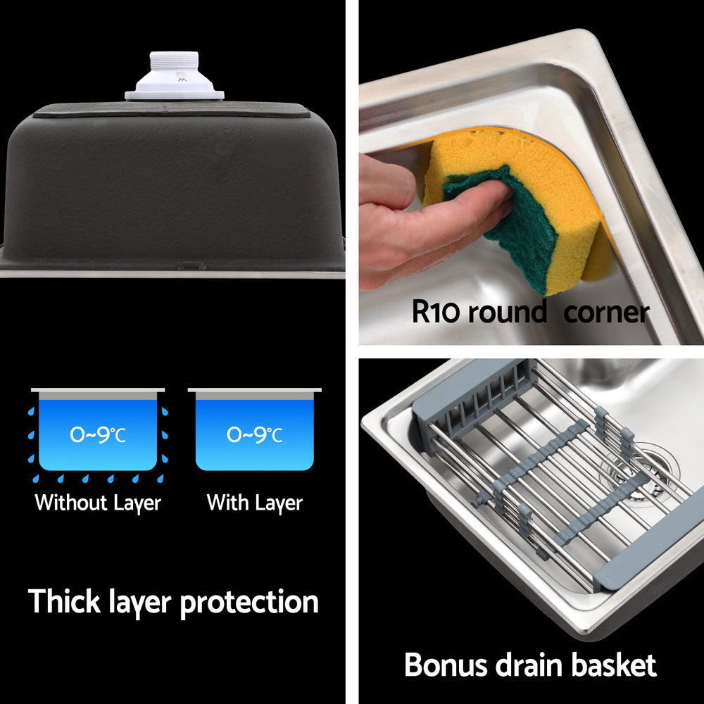 Cefito 61x43cm Single Bowl Kitchen Sink Stainless Steel Silver Drain Basket