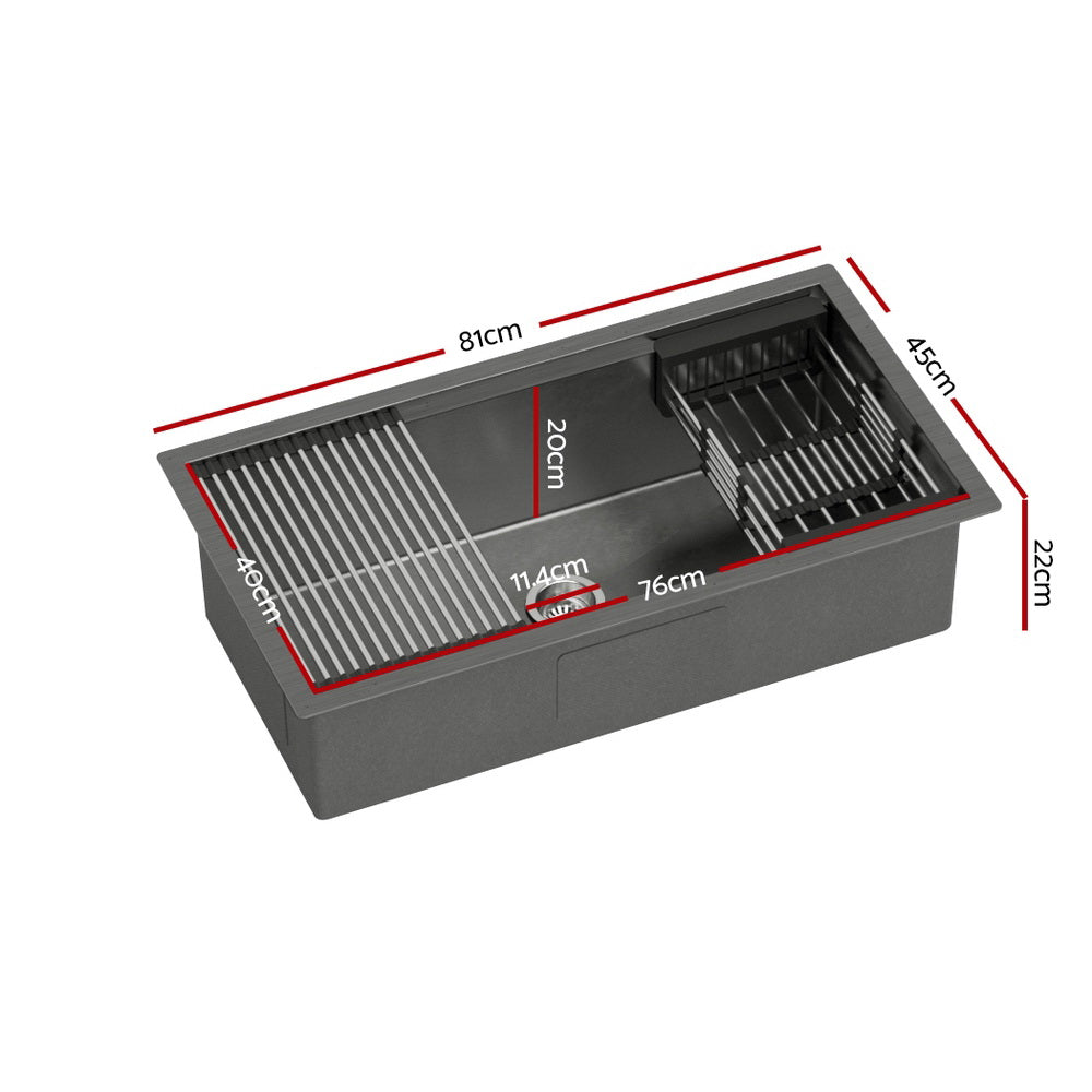 Cefito 81x45cm Kitchen Sink Stainless Steel Single Bowl Black