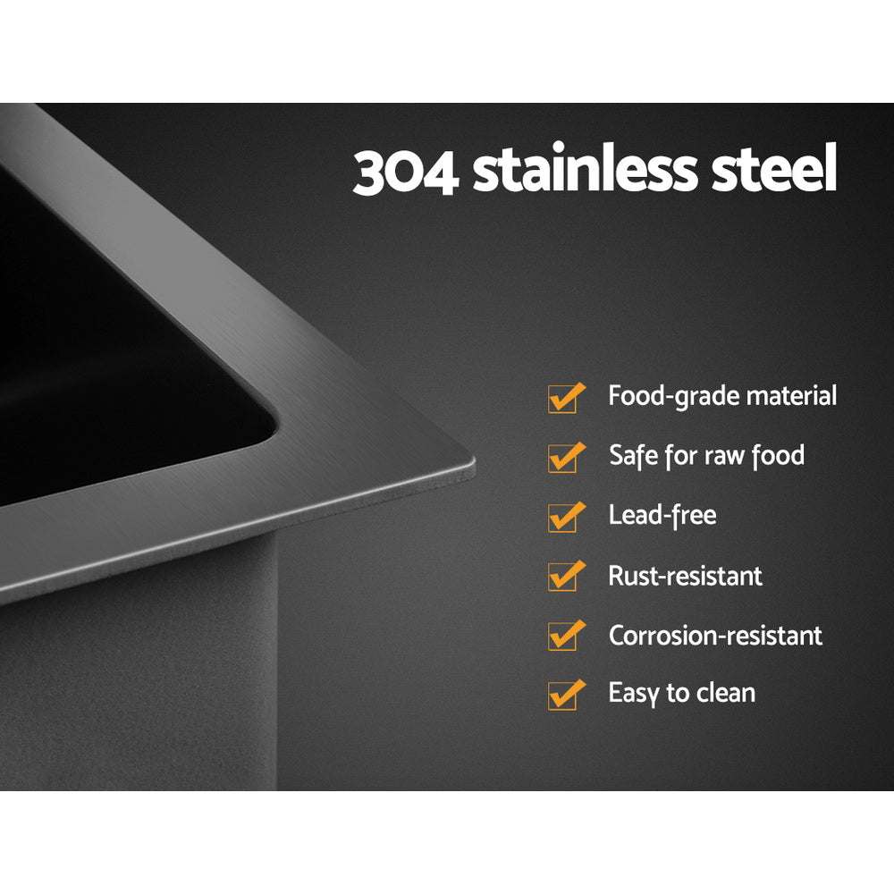 Cefito 81x45cm Kitchen Sink Stainless Steel Single Bowl Black