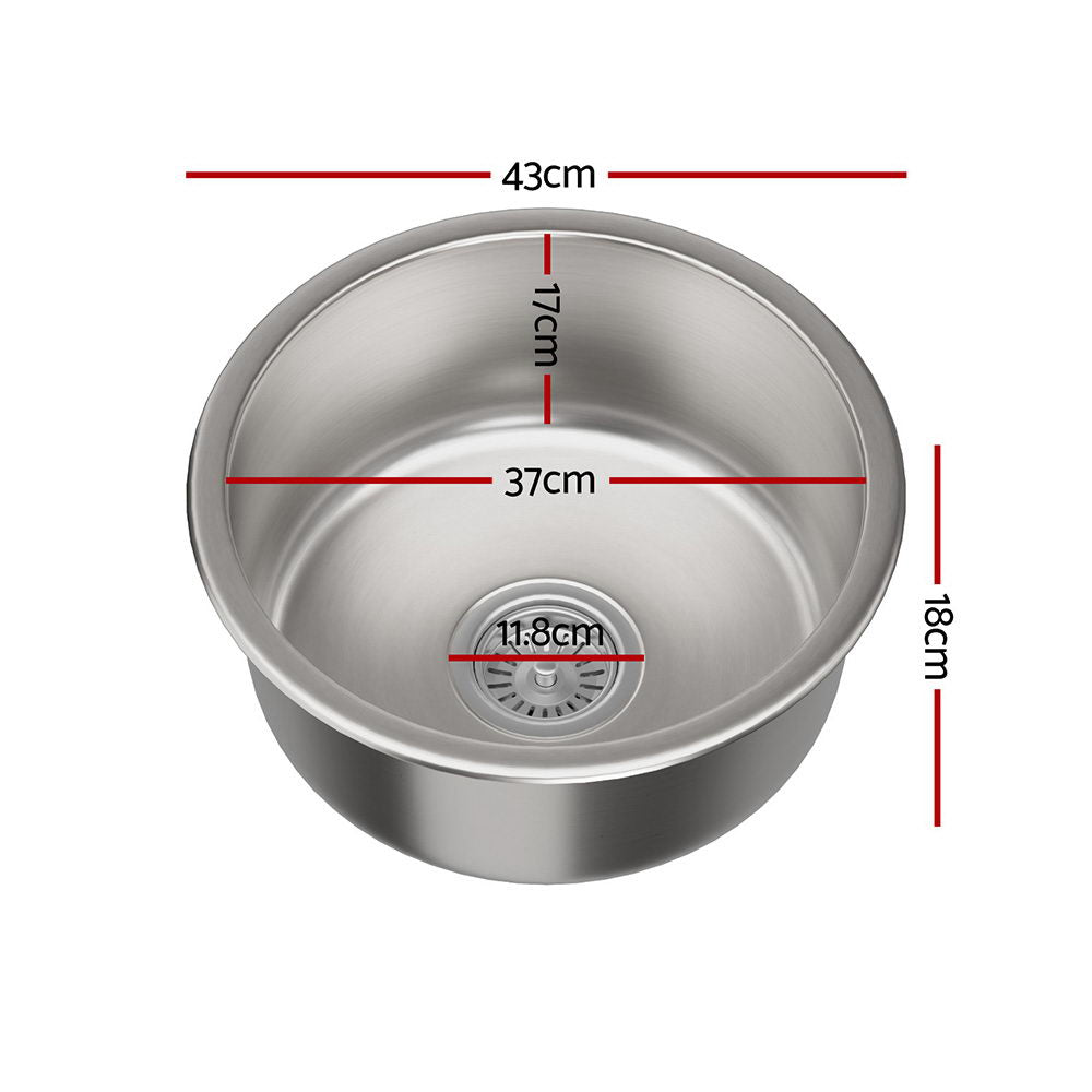 Cefito 43cm Round Kitchen Sink Stainless Steel Single Bowl Silver
