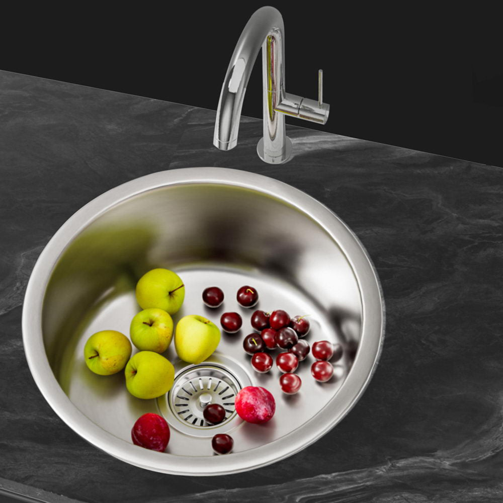Cefito 43cm Round Kitchen Sink Stainless Steel Single Bowl Silver
