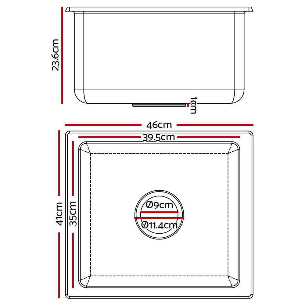 Cefito 460x410mm Granite Kitchen Sink Under/Topmount Black