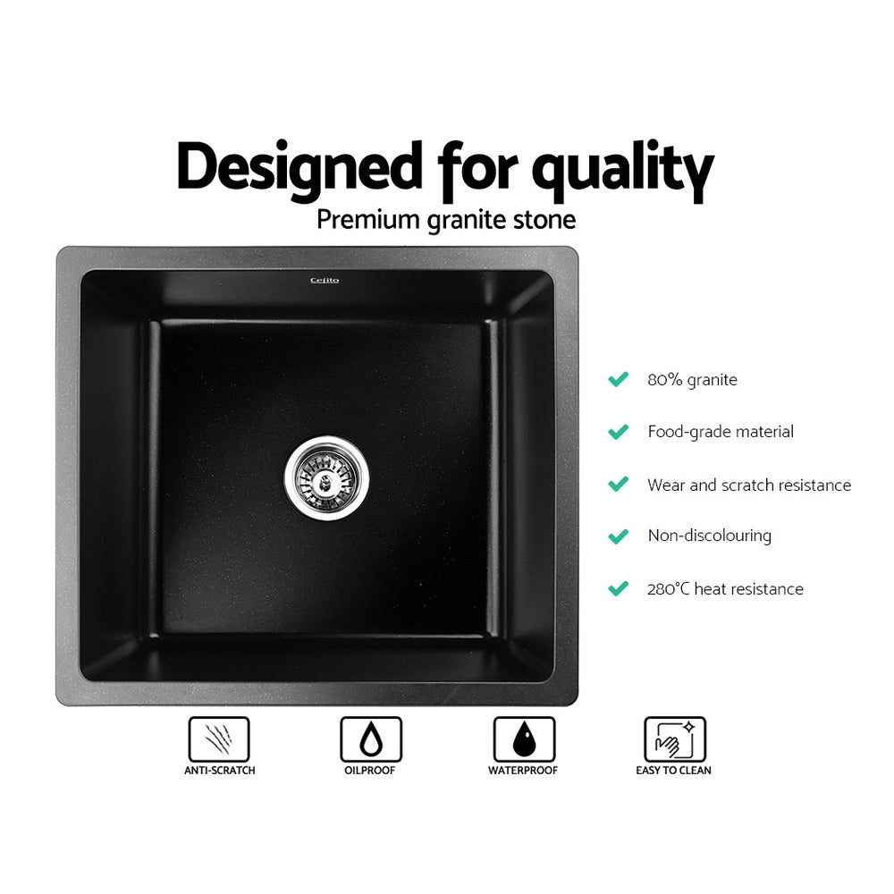 Cefito 460x410mm Granite Kitchen Sink Under/Topmount Black