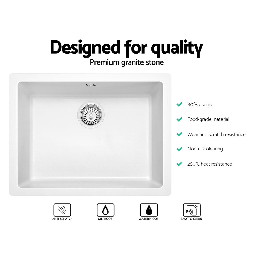 Cefito 610x470mm Granite Kitchen Sink Under/Topmount White
