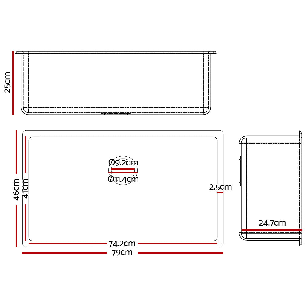 Cefito 790x450mm Granite Kitchen Sink Under/Topmount Black