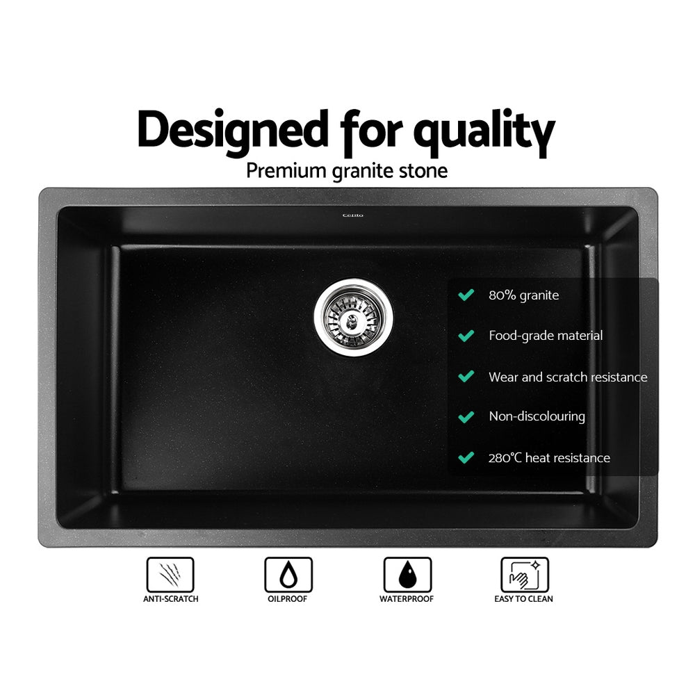 Cefito 790x450mm Granite Kitchen Sink Under/Topmount Black