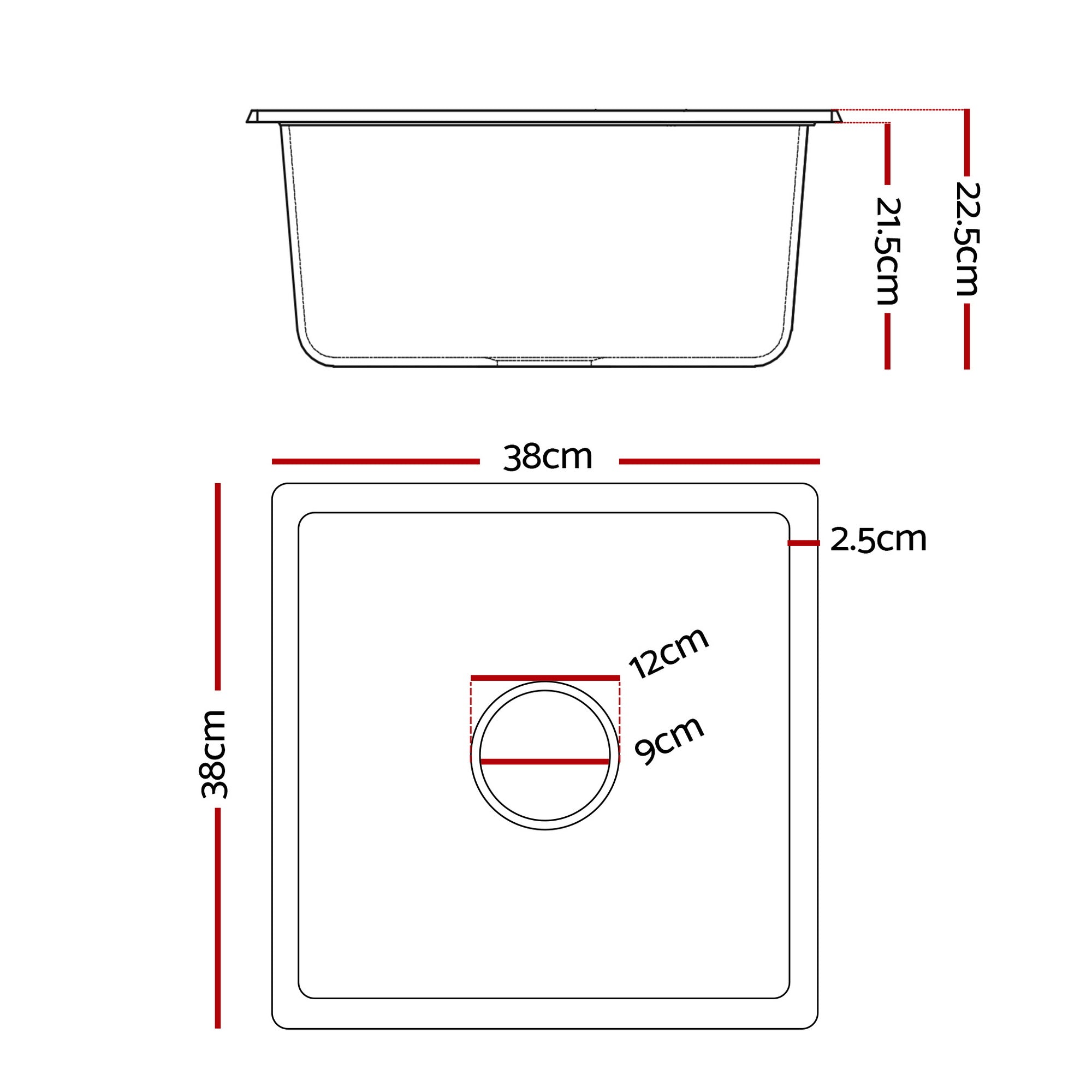 Cefito Kitchen Sink 38x38cm Granite Stone Sink Single Bowl White