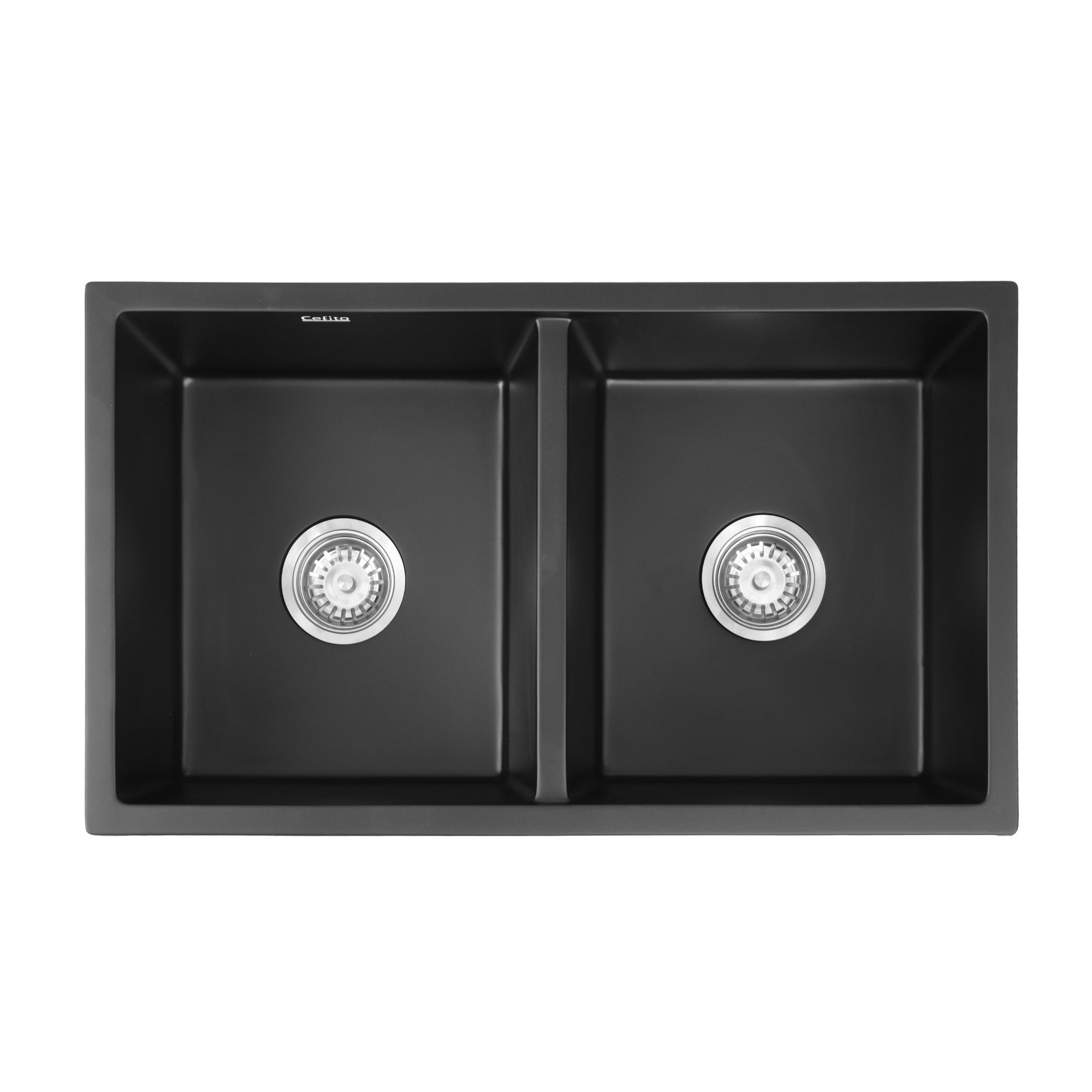 Cefito Kitchen Sink 77x45cm Granite Stone Sink Double Bowl Black