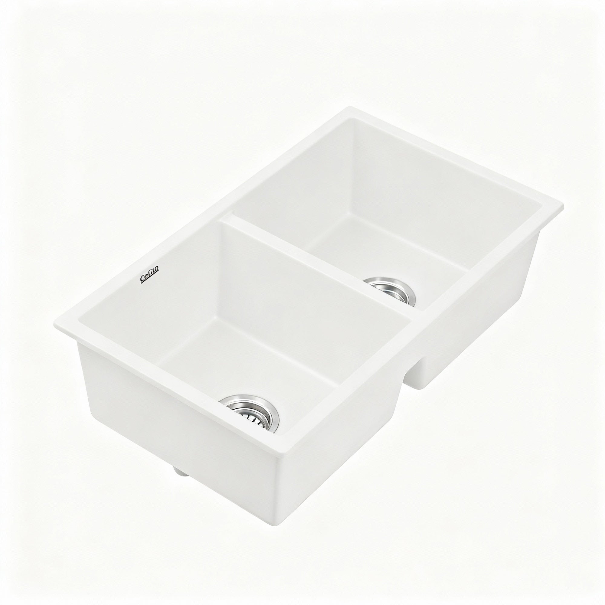 Cefito Kitchen Sink 77x45cm Granite Stone Sink Double Bowl White
