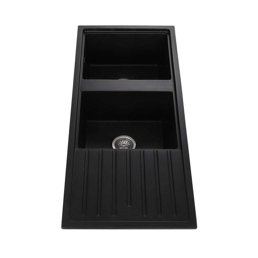 Cefito Double Bowl Granite Kitchen Sink 116x49cm Black