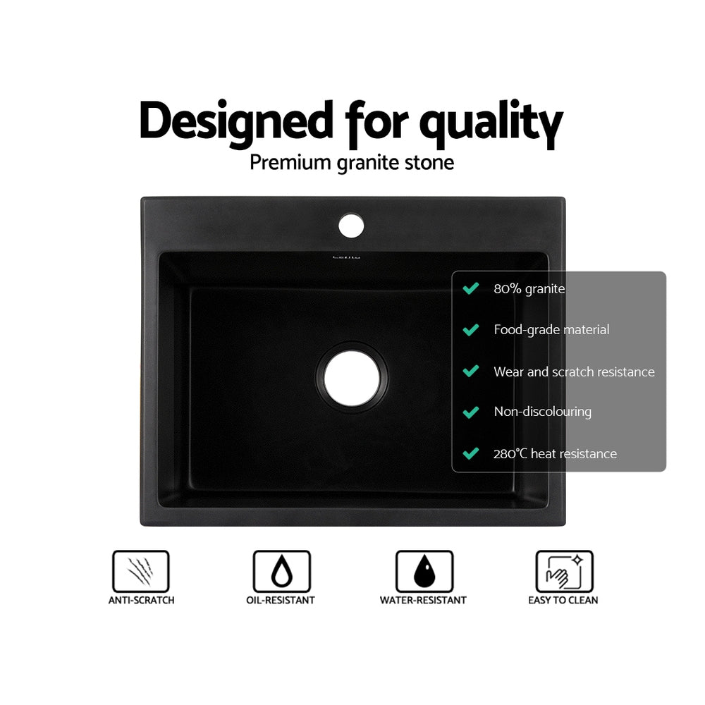 Cefito 600mm Granite Kitchen Sink Single Bowl Black
