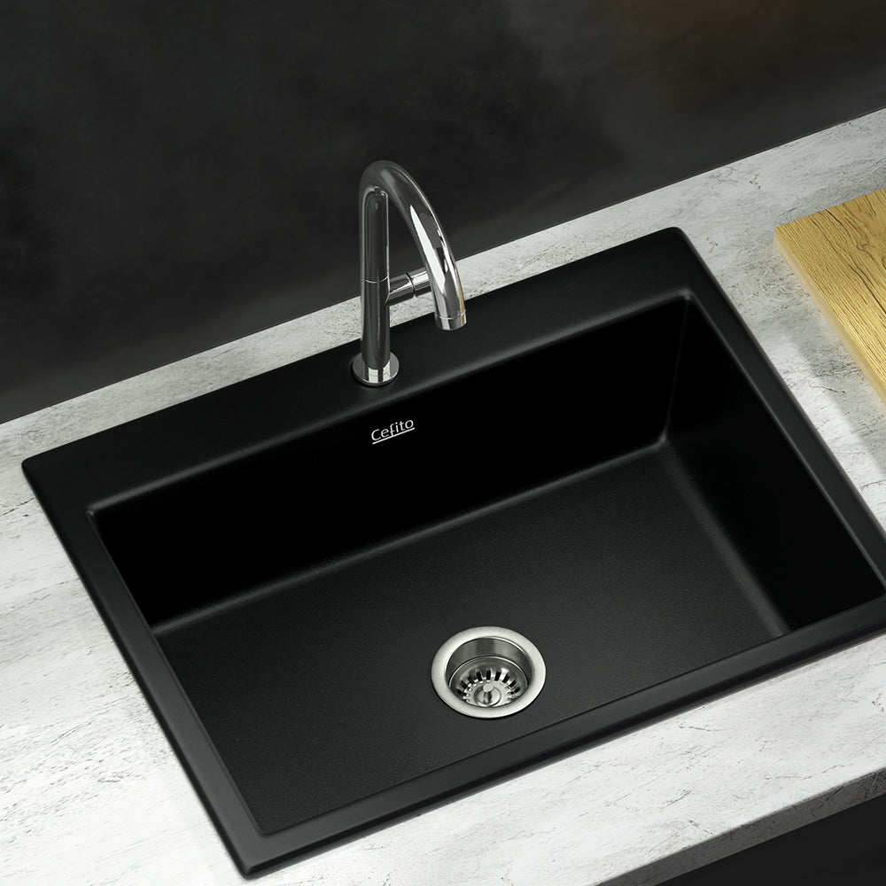 Cefito 600mm Granite Kitchen Sink Single Bowl Black