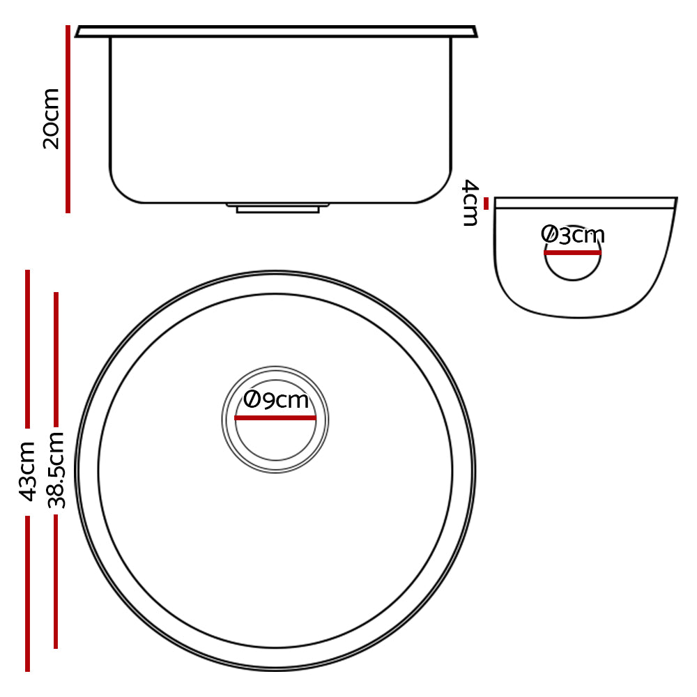 Cefito Round 430MM Granite Kitchen Sink Black
