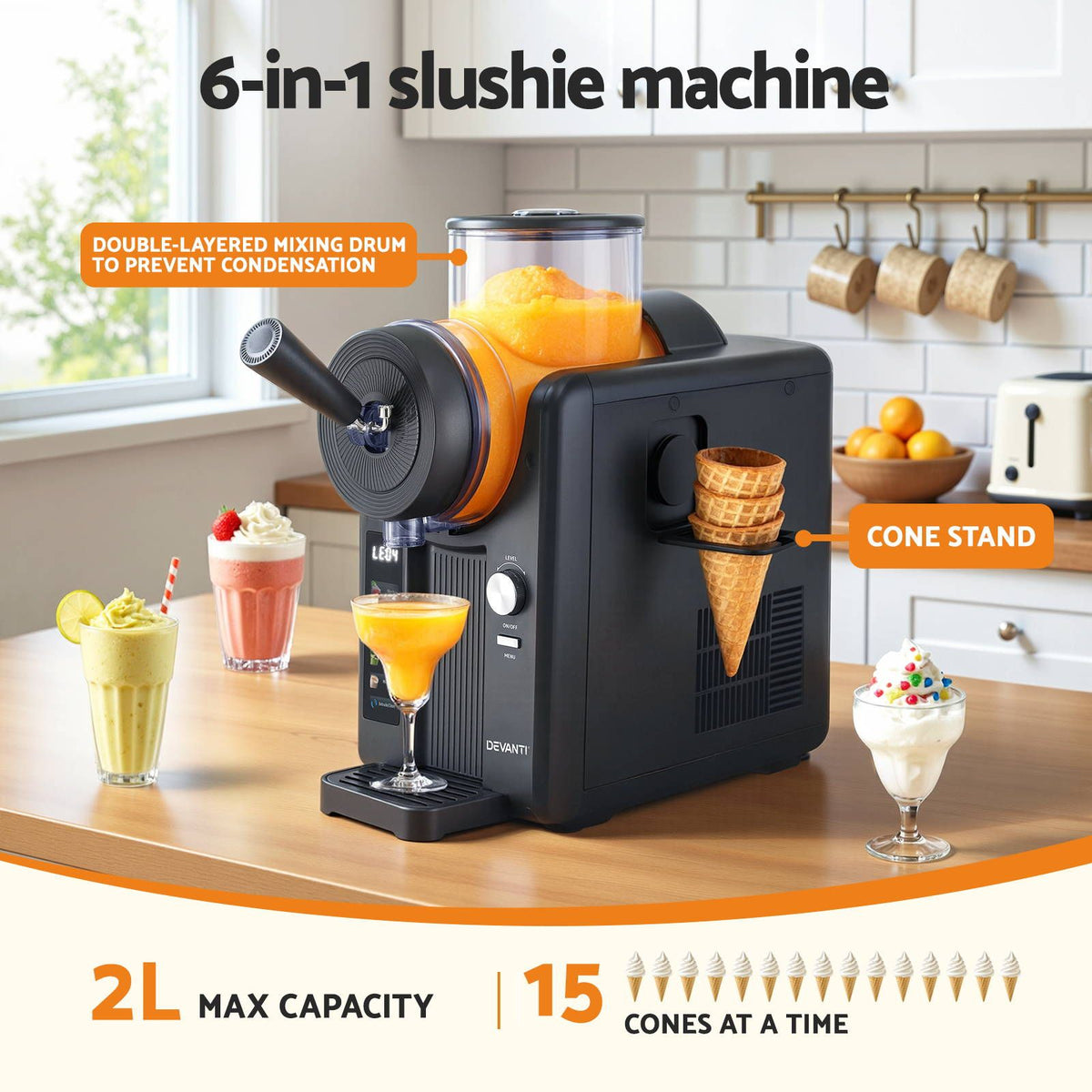 Devanti Slushie Machine 2L Ice Cream Maker Black