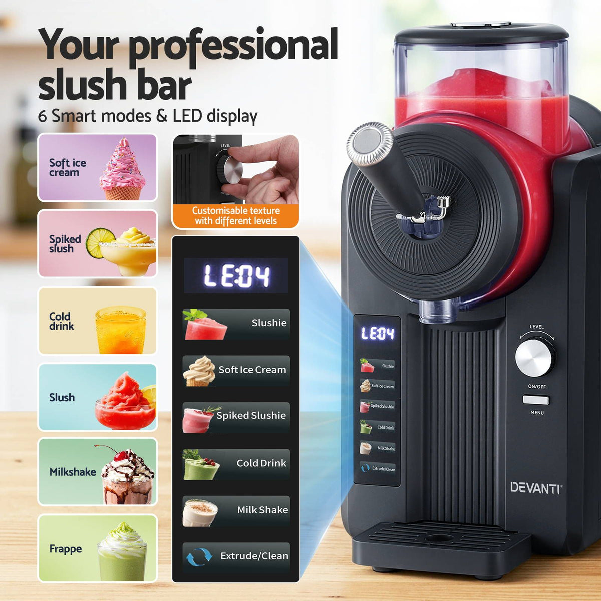 Devanti Slushie Machine 2L Ice Cream Maker Black