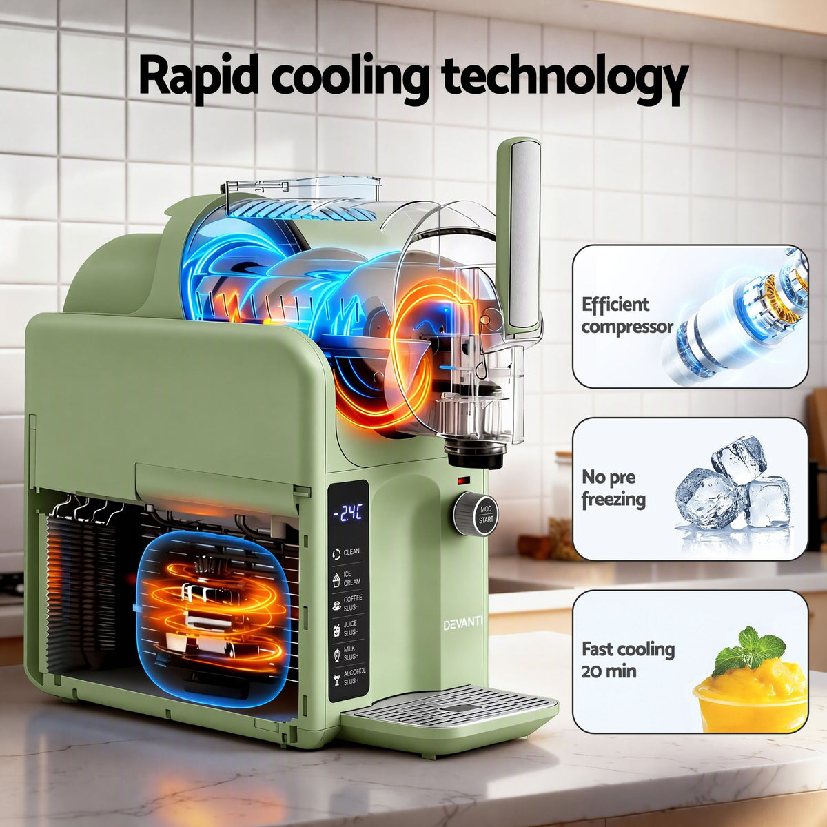 Devanti 5in1 Slushie Machine Ice Cream Maker 2L Sage Green