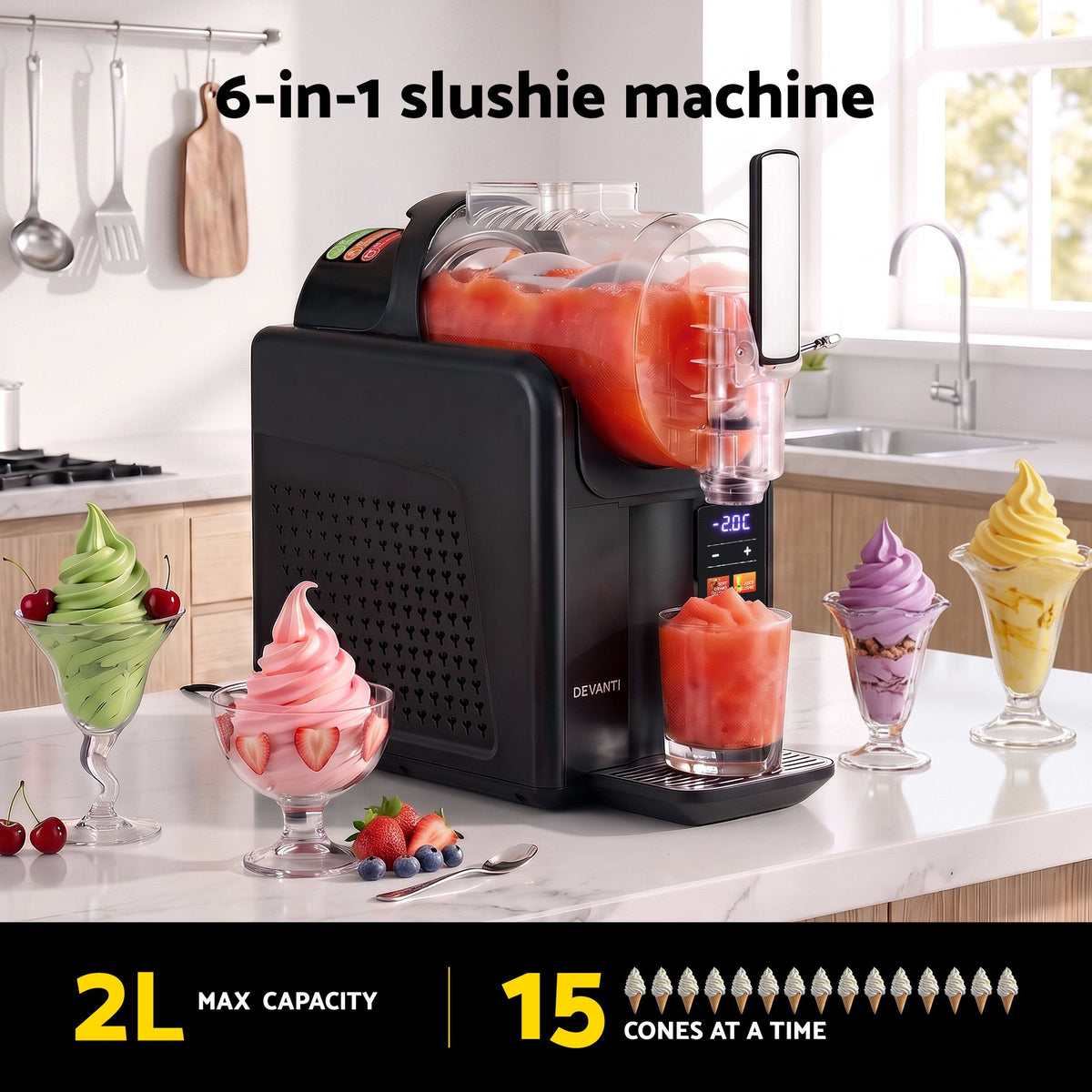 Devanti Slushie Machine 2L Frozen Drink Maker Black