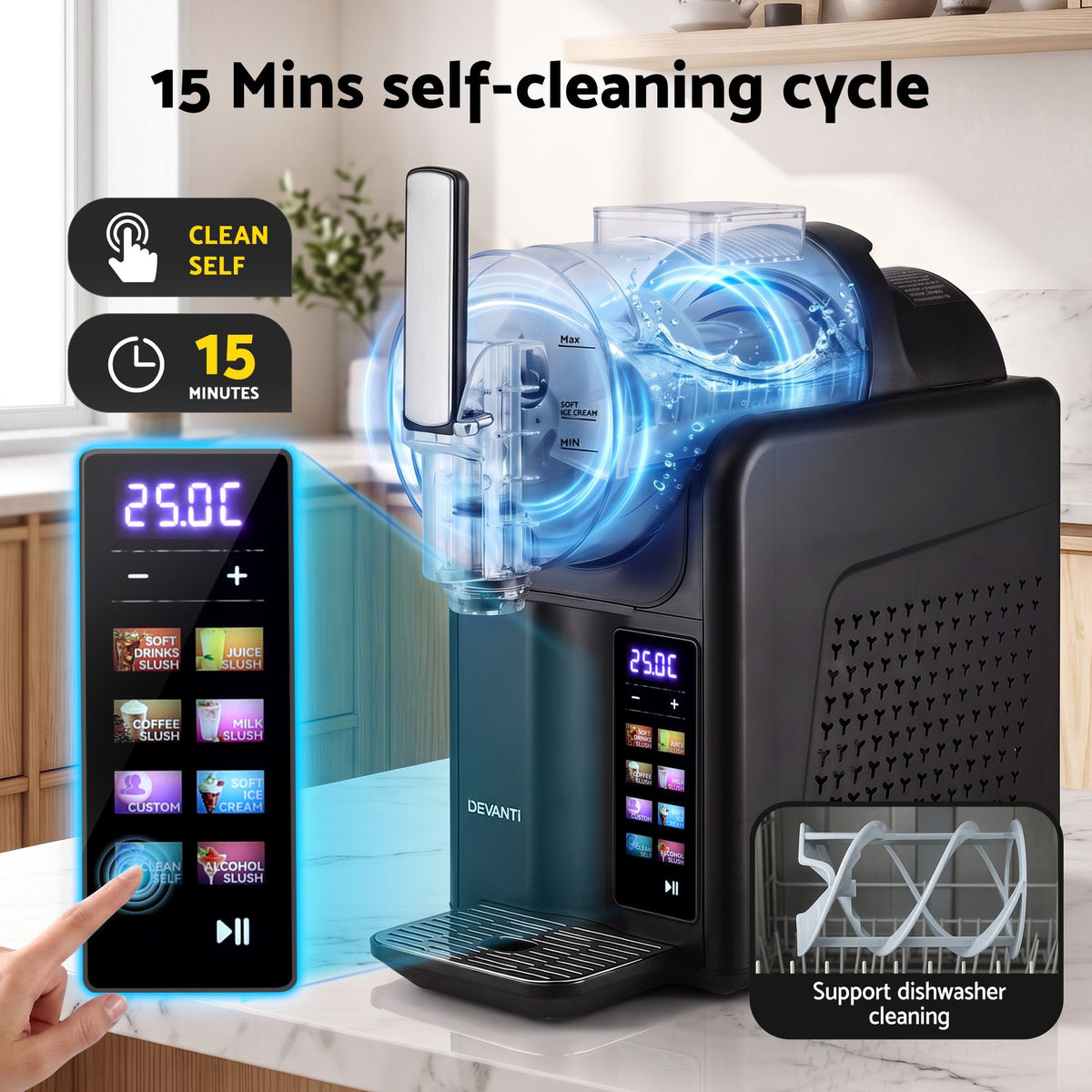 Devanti Slushie Machine 2L Frozen Drink Maker Black