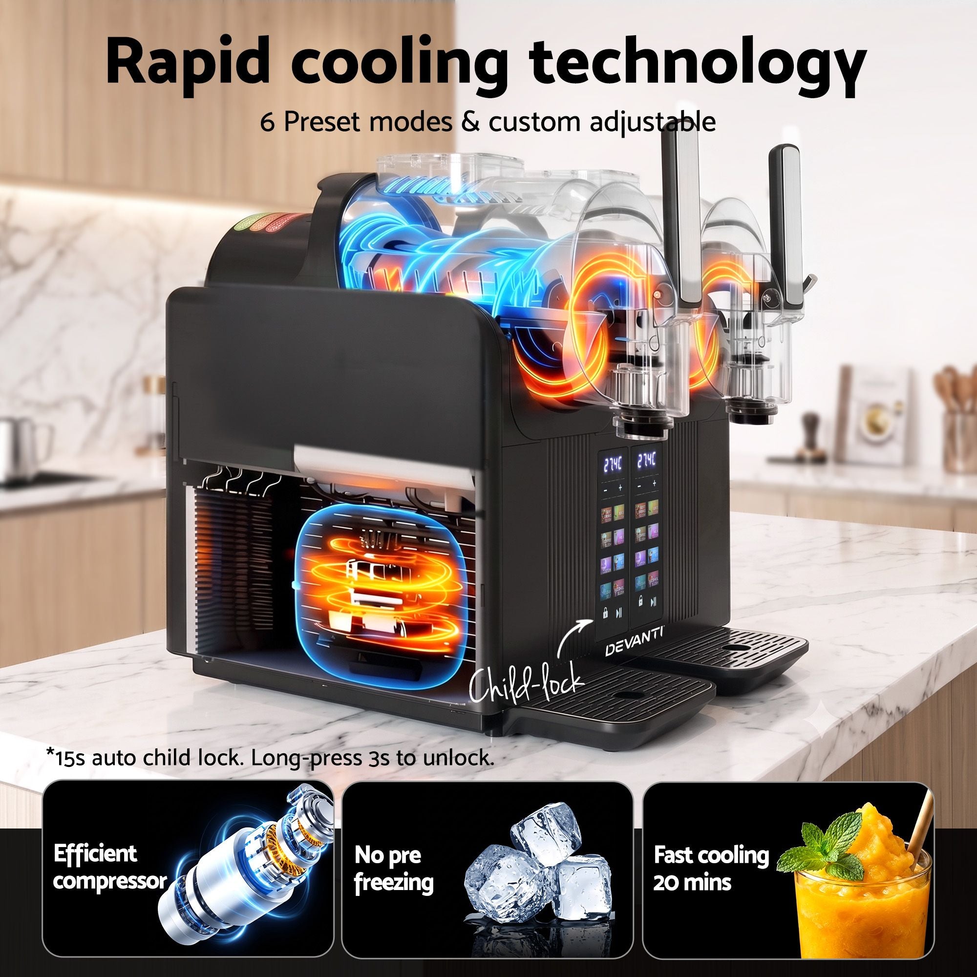 Devanti Slushie Machine 4L Dual Tanks Frozen Drink Ice Cream Maker