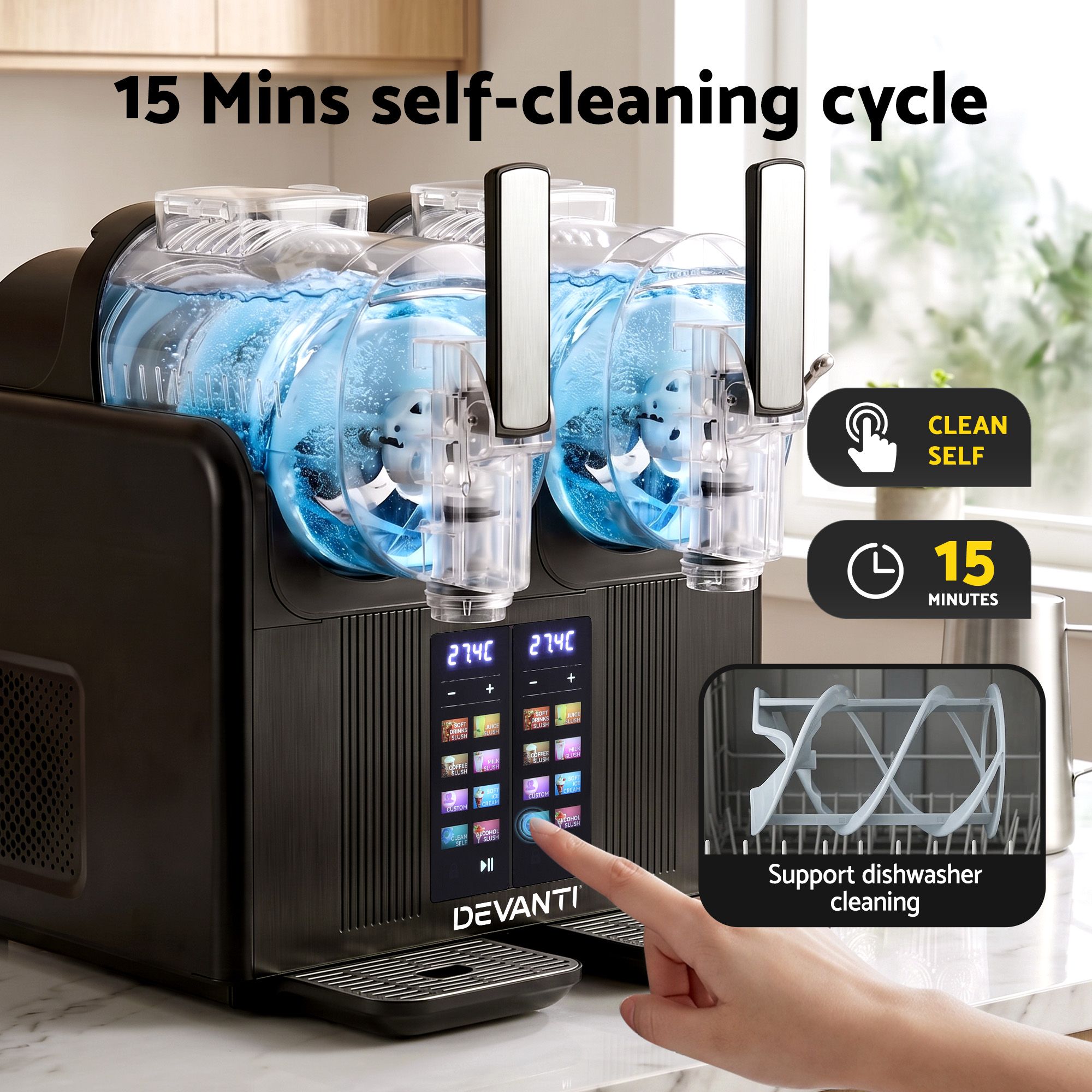 Devanti Slushie Machine 4L Dual Tanks Frozen Drink Ice Cream Maker