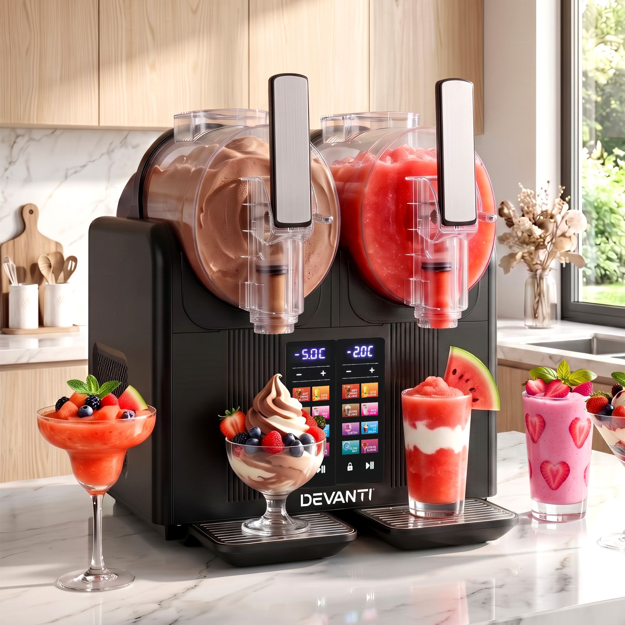 Devanti Slushie Machine 4L Dual Tanks Frozen Drink Ice Cream Maker