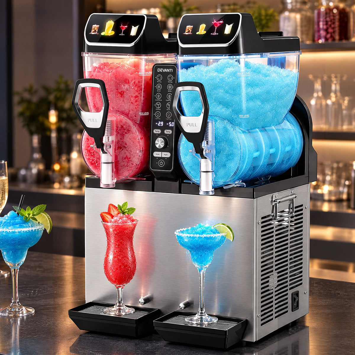 Devanti Commercial Slushie Machine 15L x2 Frozen Drink Maker Dual Tank Silver