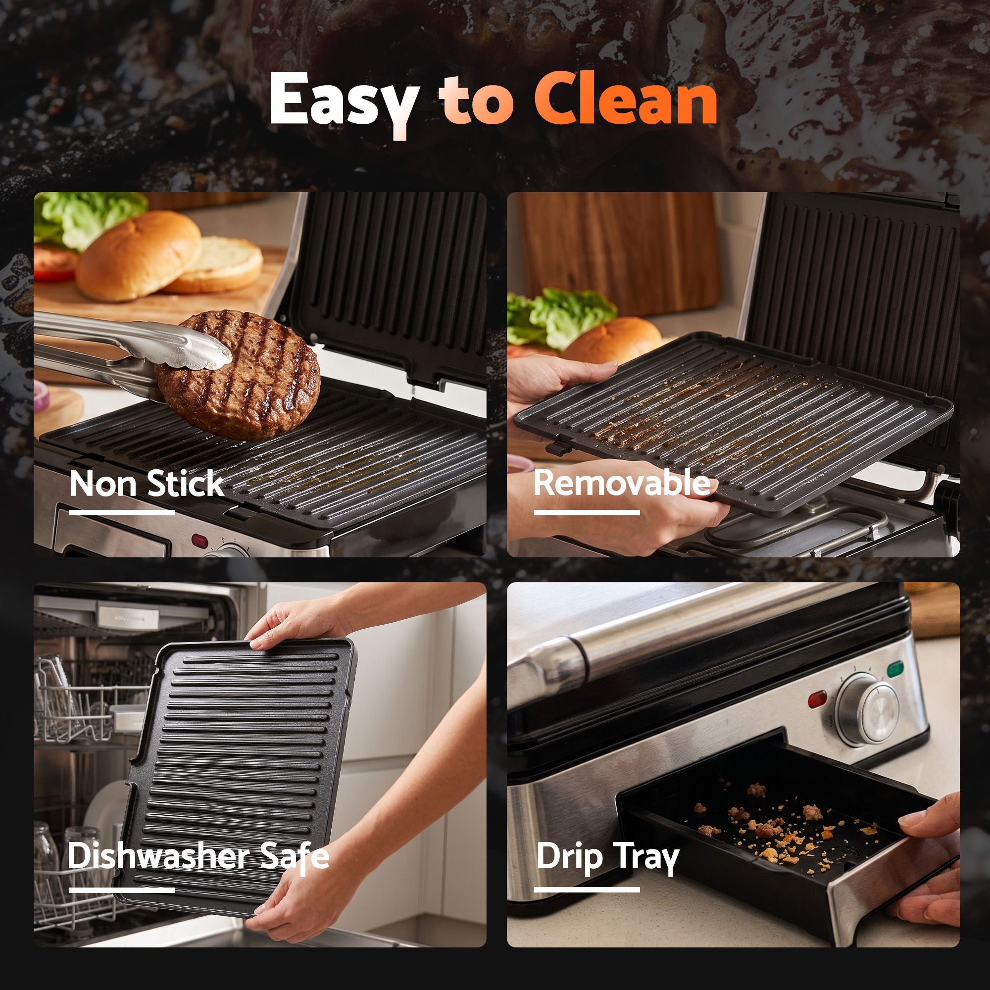 Devanti 2000W 3-in-1 Panini Press Grill Sandwich Maker 180° Open 4 Slice