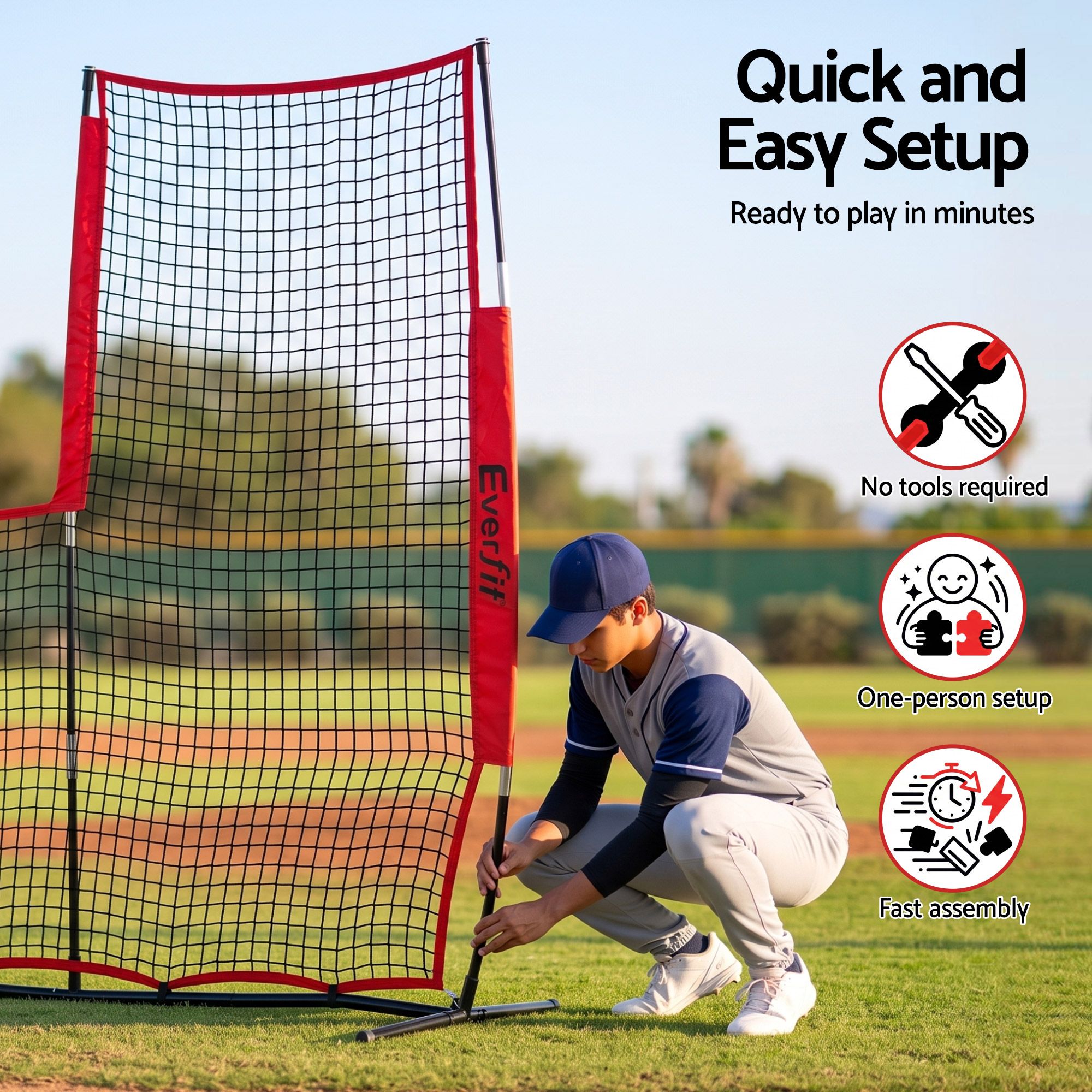 Everfit Baseball Pitching Net L Screen Softball Practice Portable Black