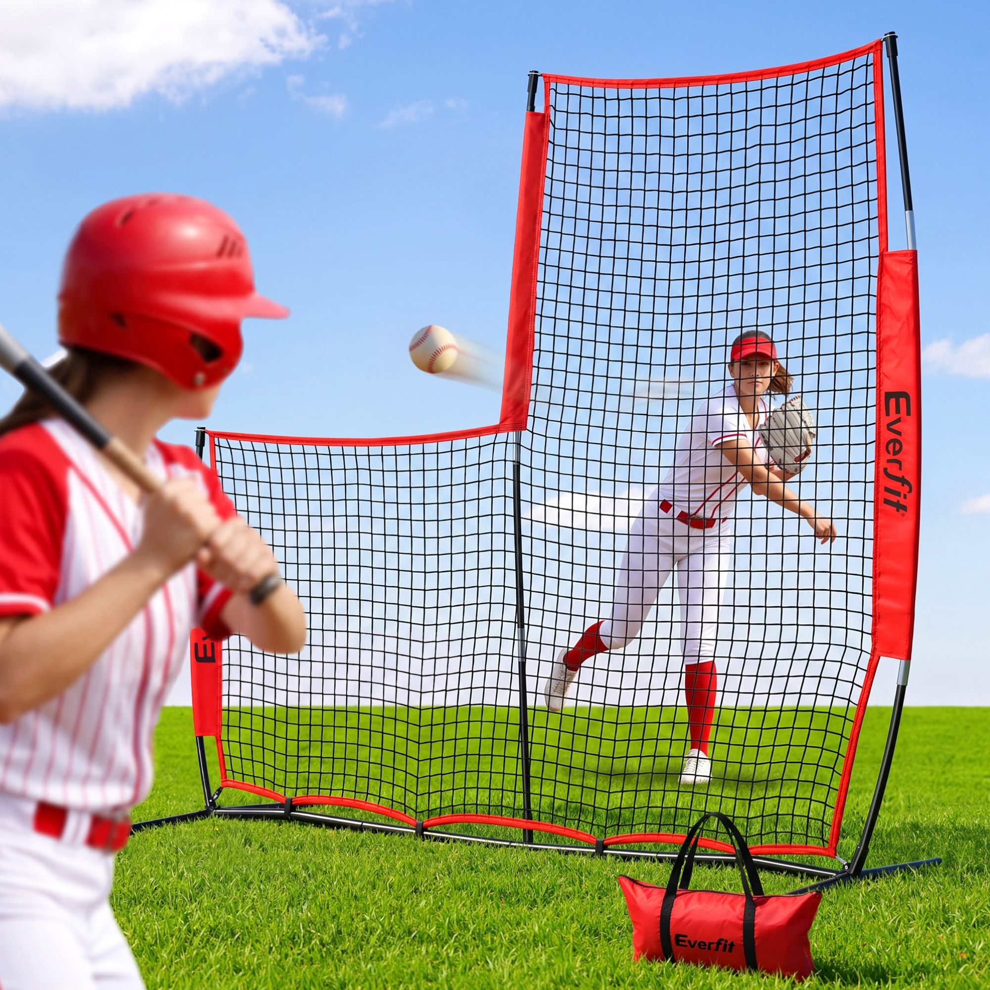 Everfit Baseball Pitching Net L Screen Softball Practice Portable Black