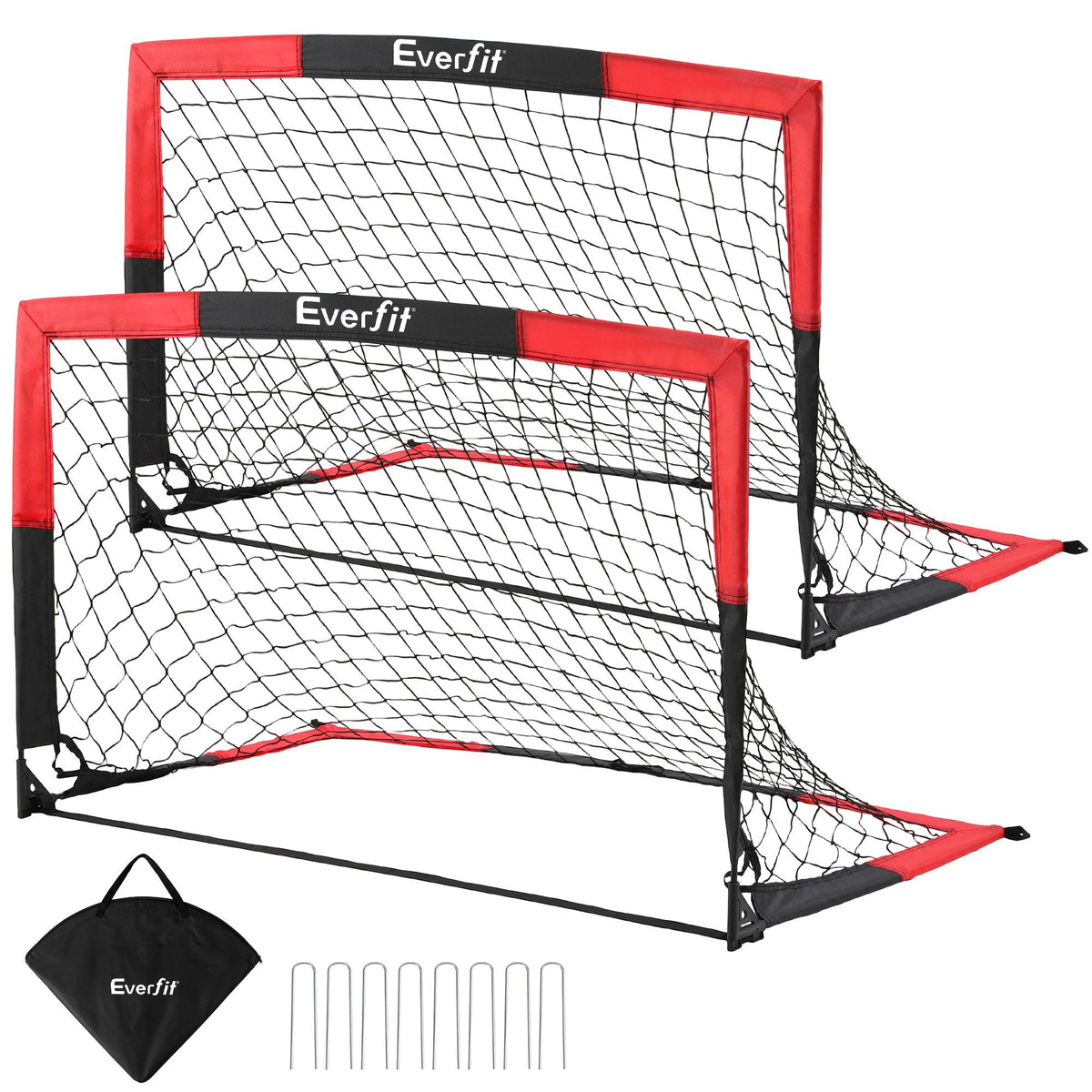Everfit Pop Up Soccer Goal Nets Heavy Duty Portable Kids Training Set 2 Pcs Red