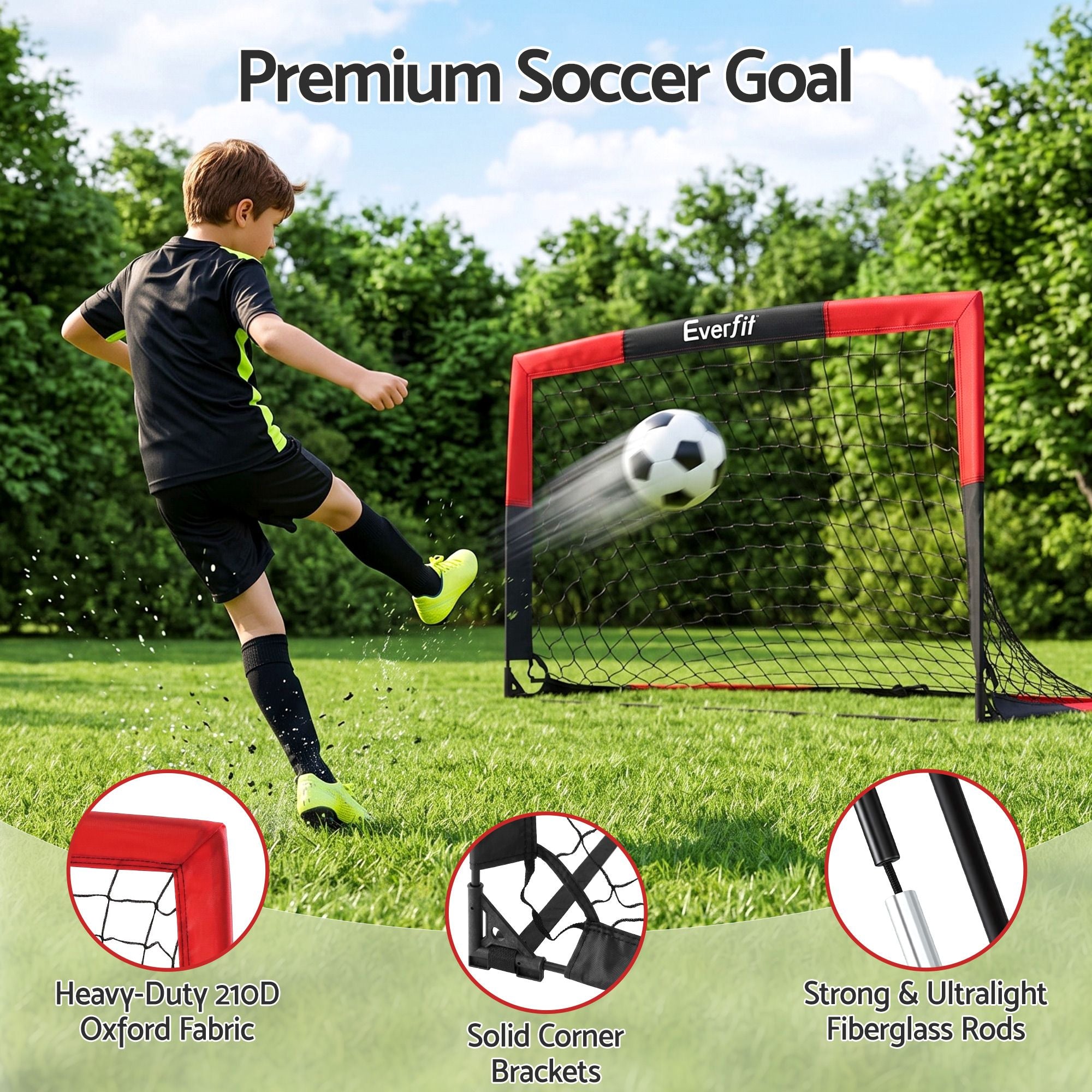 Everfit Pop Up Soccer Goal Nets Heavy Duty Portable Kids Training Set 2 Pcs Red