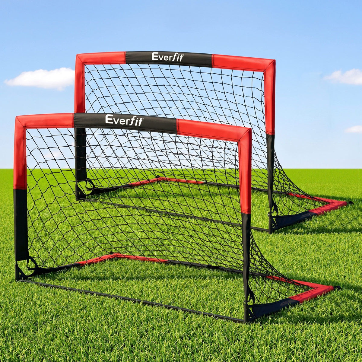Everfit Pop Up Soccer Goal Nets Heavy Duty Portable Kids Training Set 2 Pcs Red