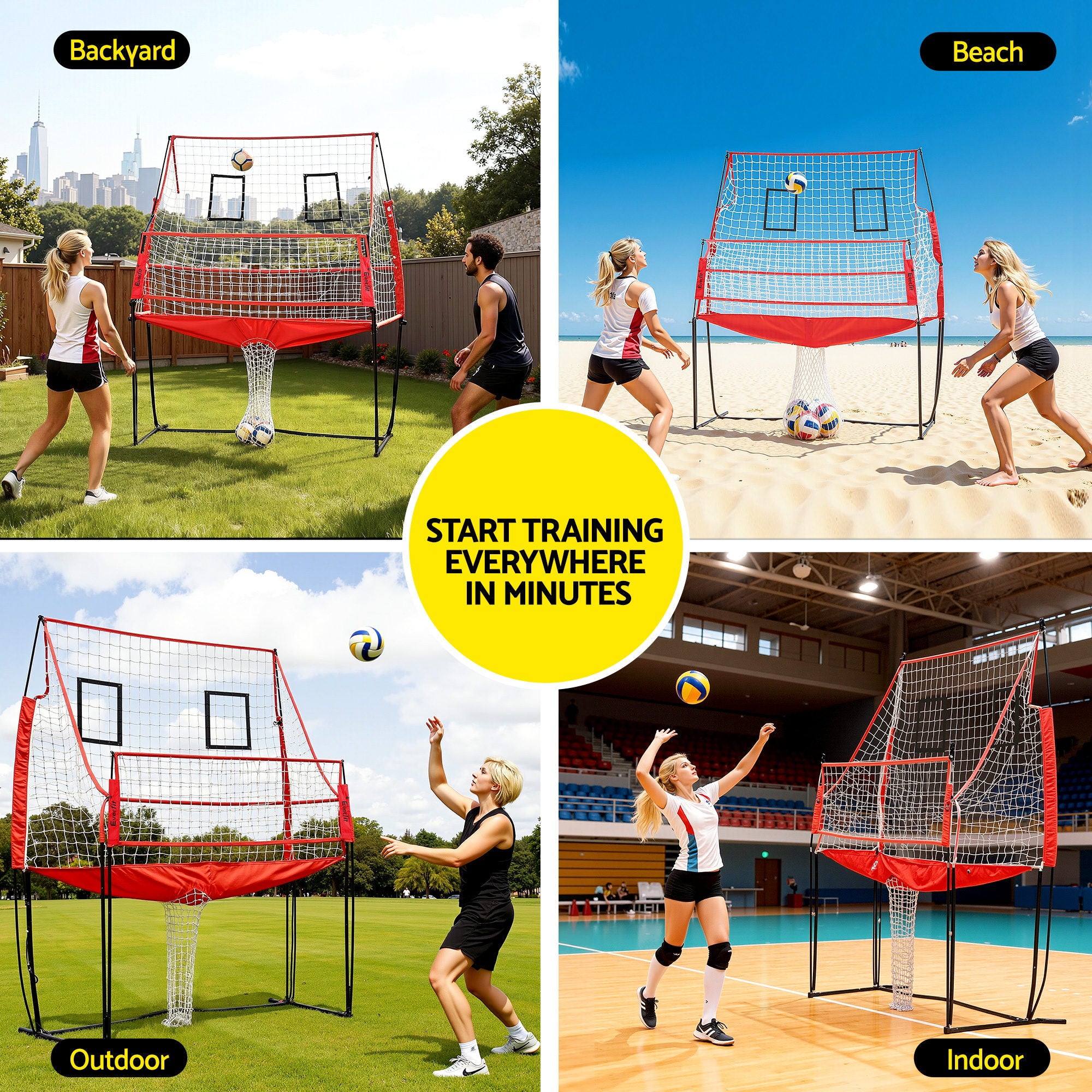 Everfit 8ft Volleyball Net Training Equipment Adjustable Height Portable with Ball and Bag