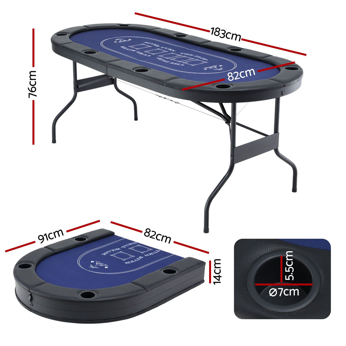 Folding Poker Table 8 Player 183cm Card Game Table Top