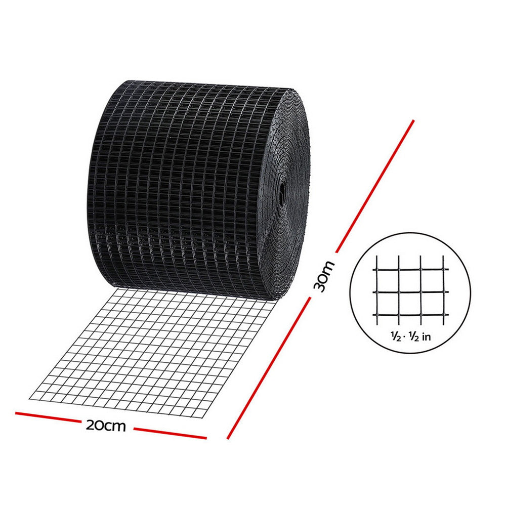 Gardeon 20cm x 30M Solar Panel Bird Guard Mesh Kit Black Rust-Proof PVC Coating